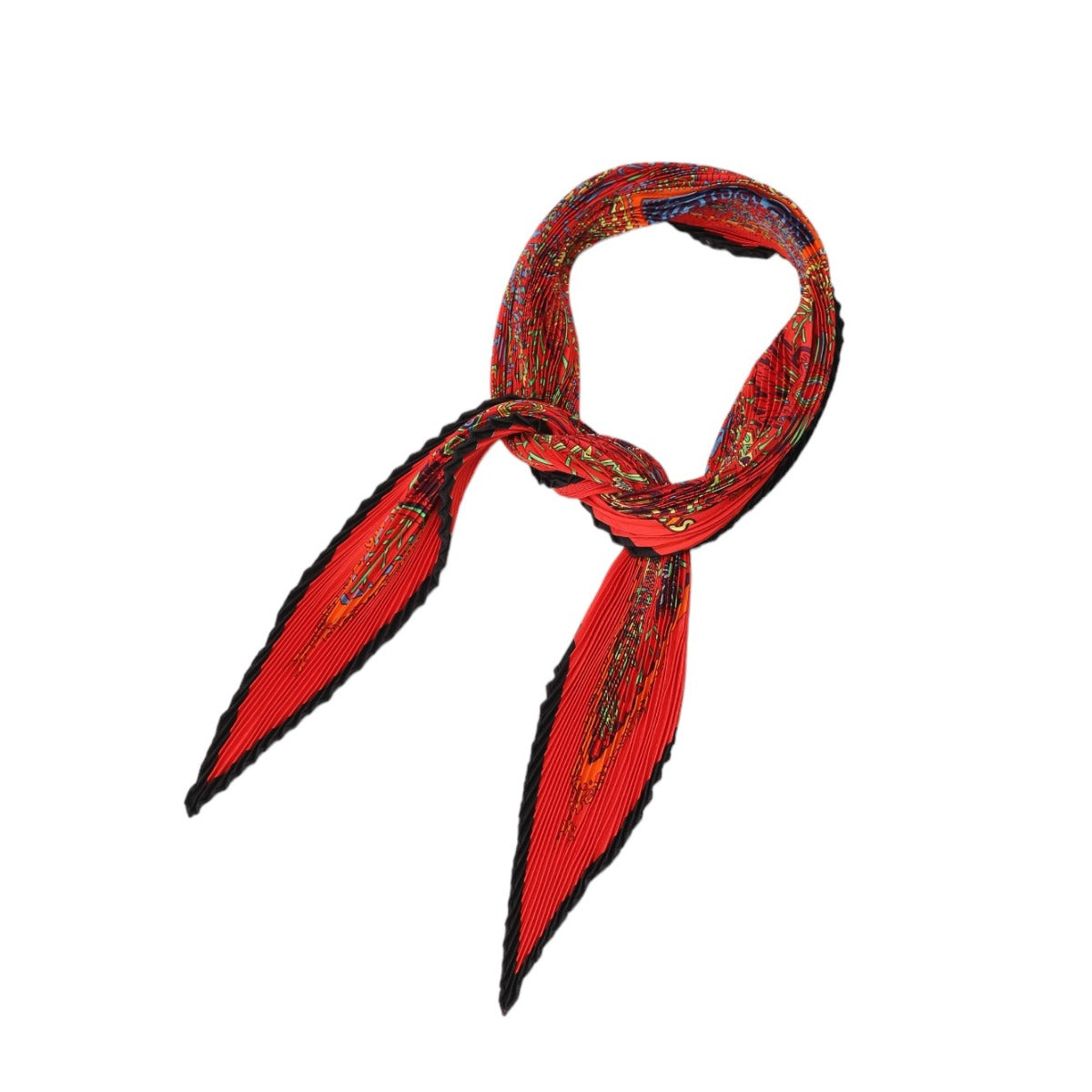 HERMES scarf silk Red Pleated scarf 100% silk unisex(Unisex) Used