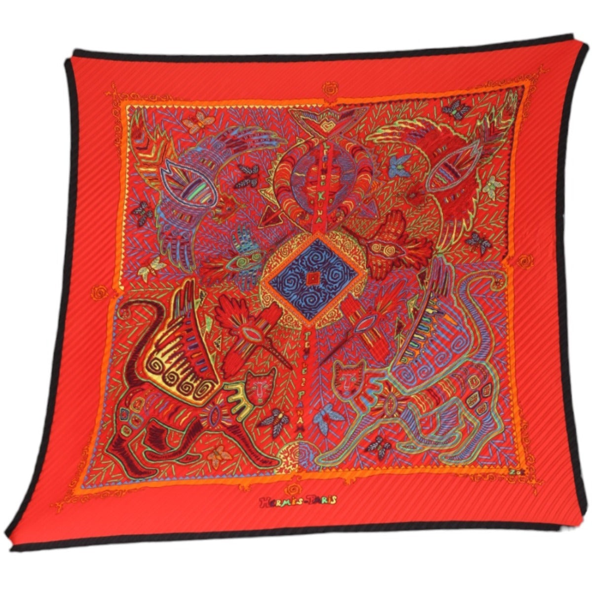 HERMES scarf silk Red Pleated scarf 100% silk unisex(Unisex) Used