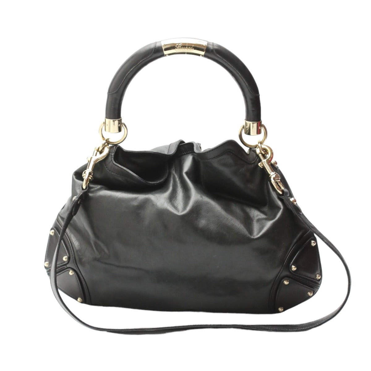 GUCCI Tote Bag 185566 leather black 2WAY bag leather Indy Women Used
