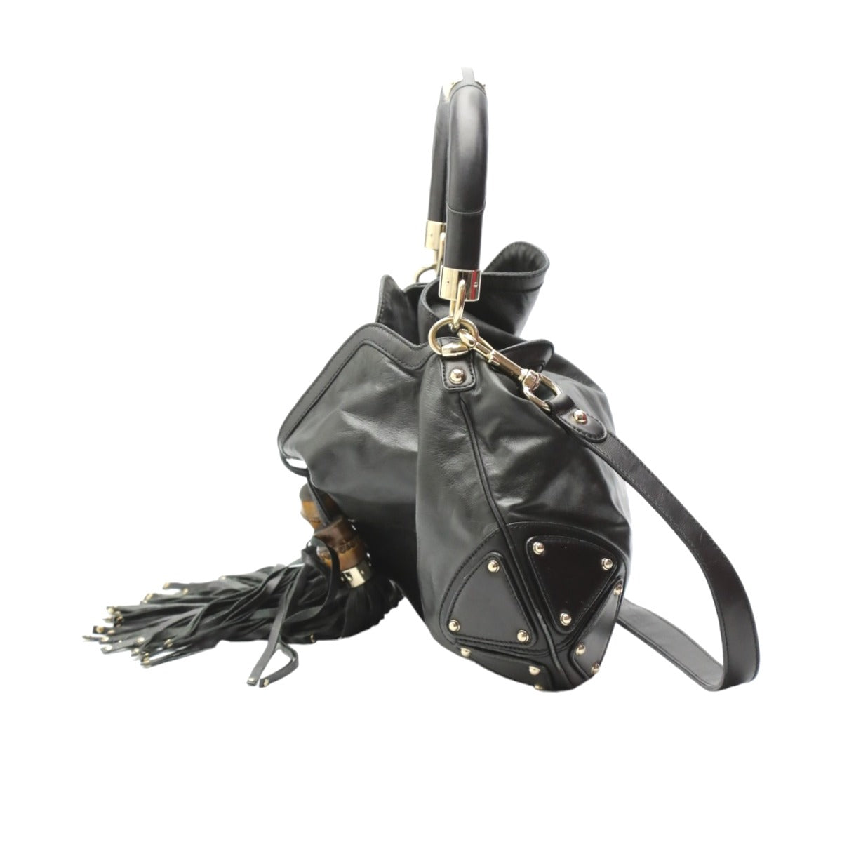 GUCCI Tote Bag 185566 leather black 2WAY bag leather Indy Women Used