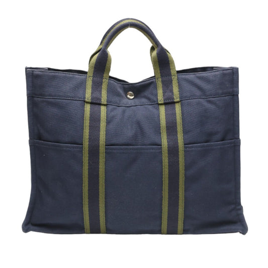 HERMES Tote Bag canvas Navy Tote Bag Fool Toe mens(Unisex) Used