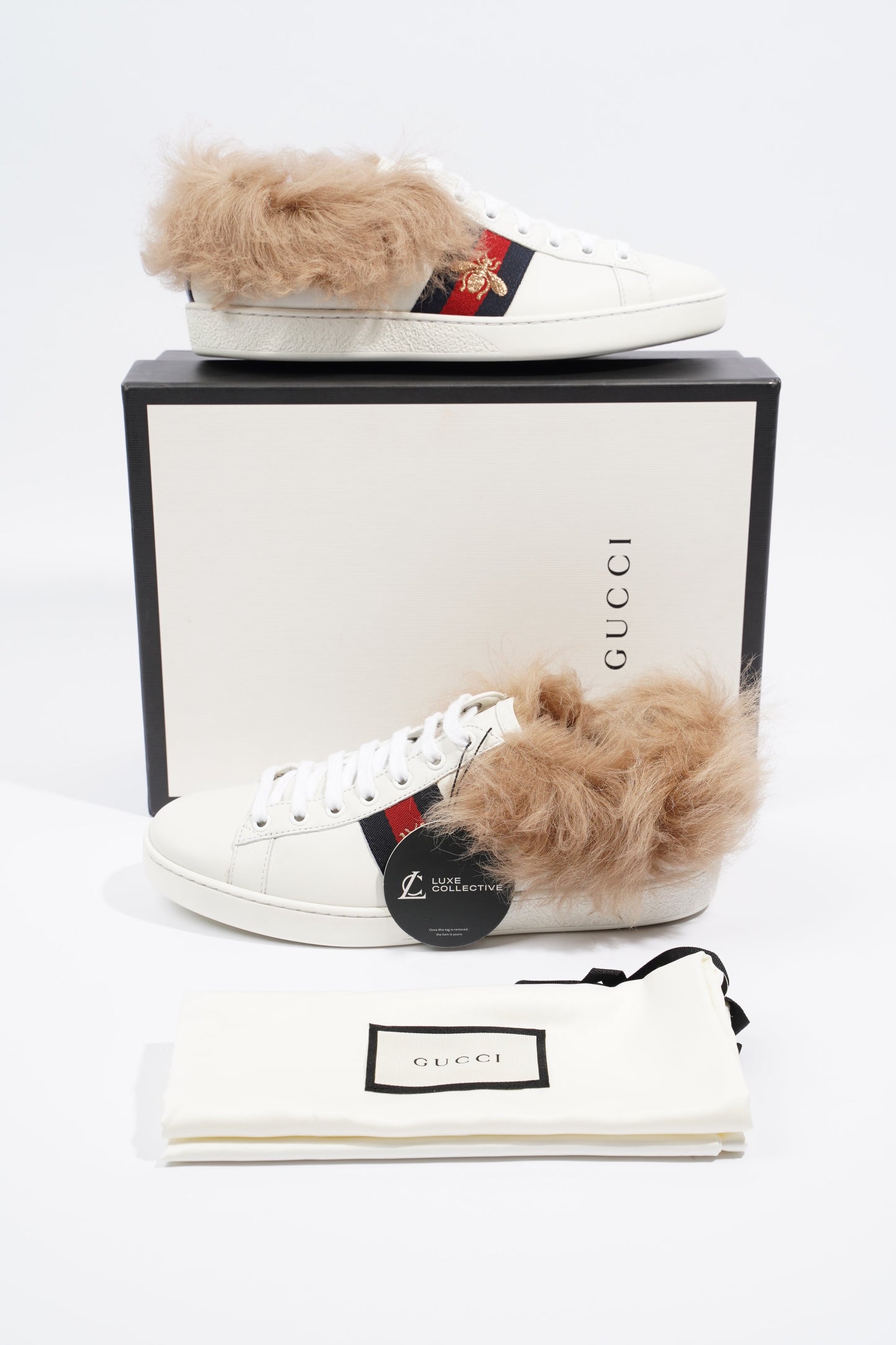 Gucci Ace Bee Fur White / Green / Red Leather EU 38.5 UK 5.5