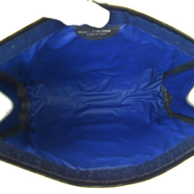 Gucci Navy Guccissima Print Coated Canvas & Navy Leather Clutch with Red & Blue Sherry Stripe & Velcro Closure