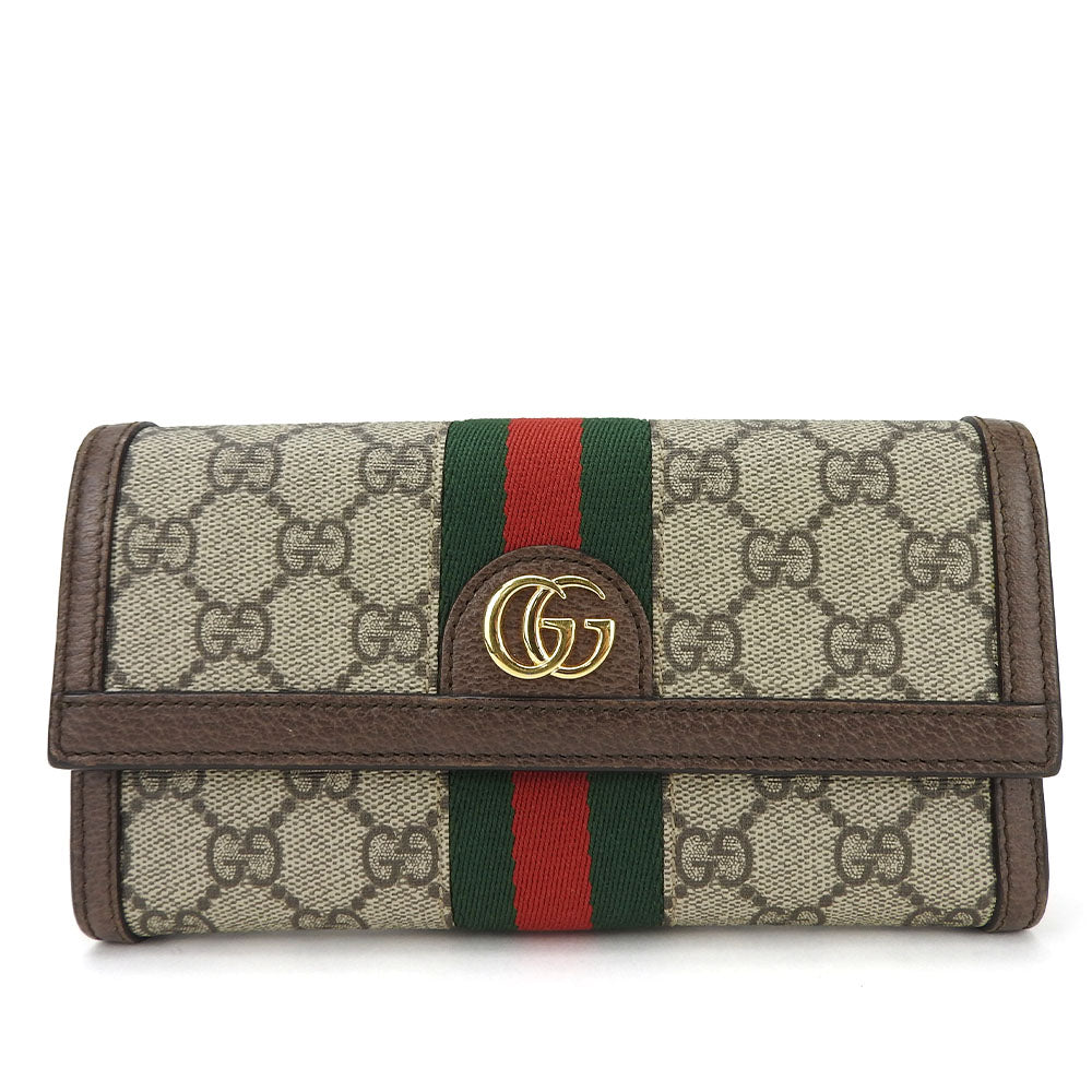GUCCI Long Wallet Purse 523153 GG Supreme canvas, leather beige Off deer unisex(Unisex) Used