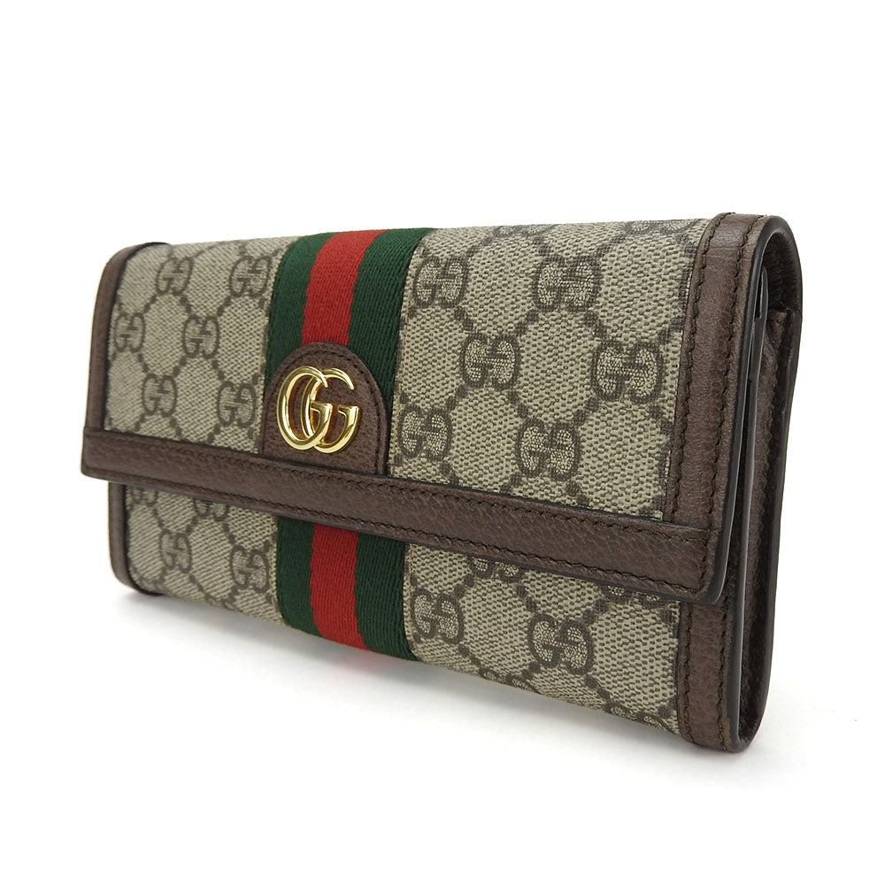 GUCCI Long Wallet Purse 523153 GG Supreme canvas, leather beige Off deer unisex(Unisex) Used