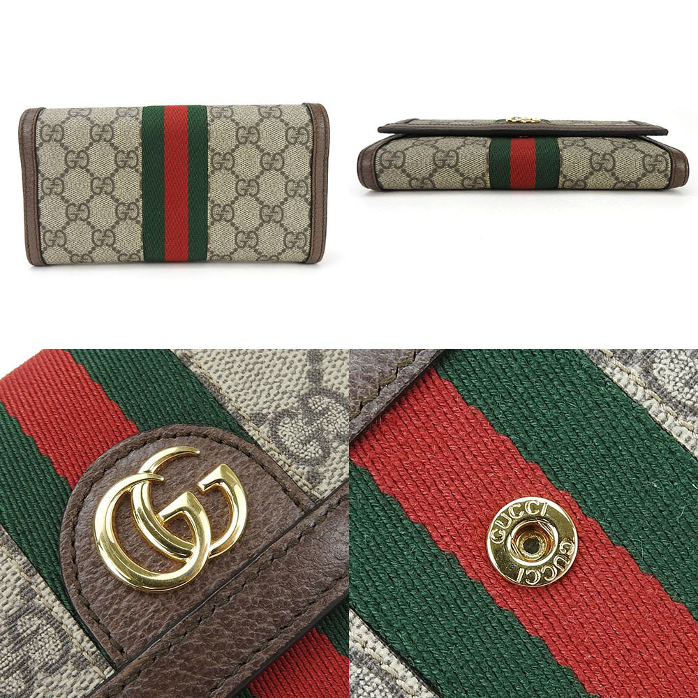 GUCCI Long Wallet Purse 523153 GG Supreme canvas, leather beige Off deer unisex(Unisex) Used