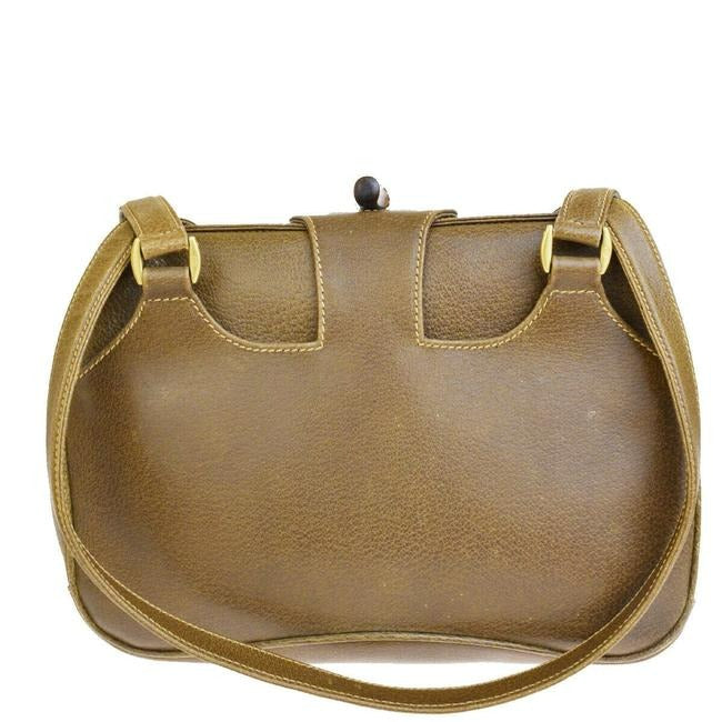 Gucci W Top Handle Purse Accent Brown Leatherbamboo And Shoulder Bag