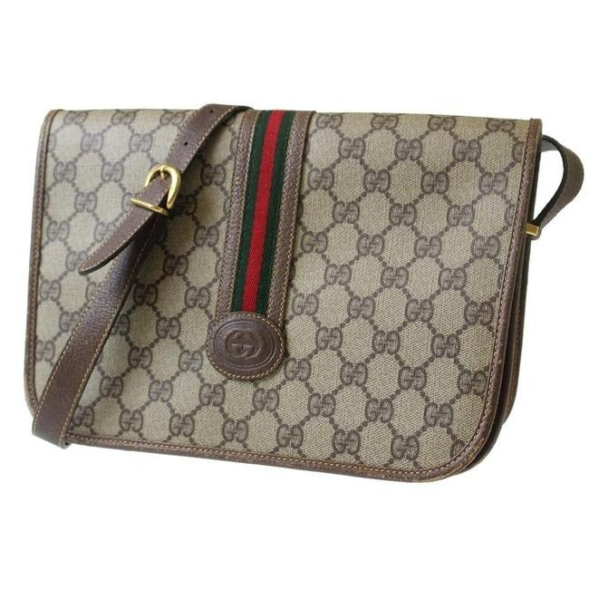 Gucci W Guccissima Sherry Stripe Brown G Print Red Green Leather Coated Canvas Messenger