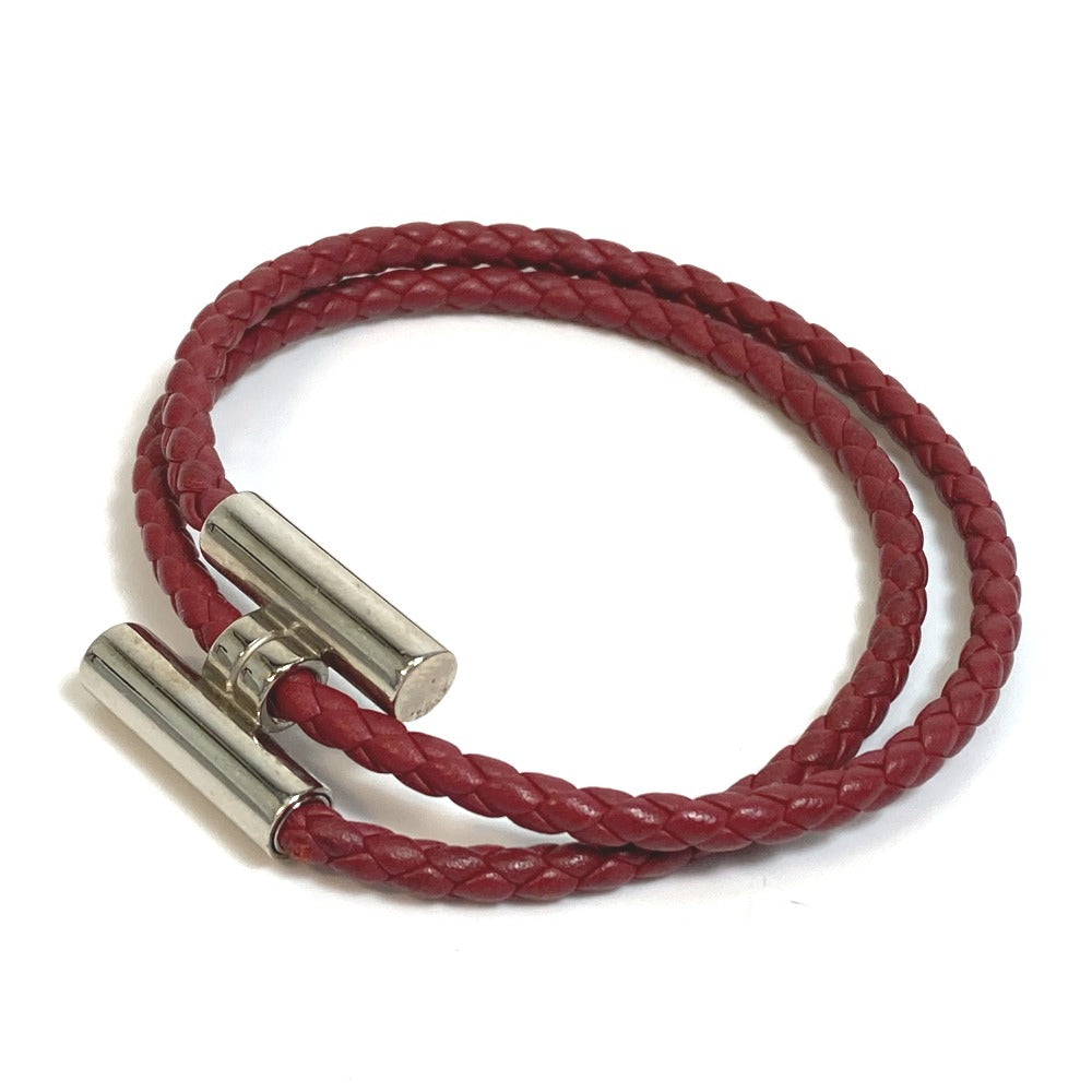HERMES bracelet leather Red brown HMetal Braid Truni Tresse unisex(Unisex) Used