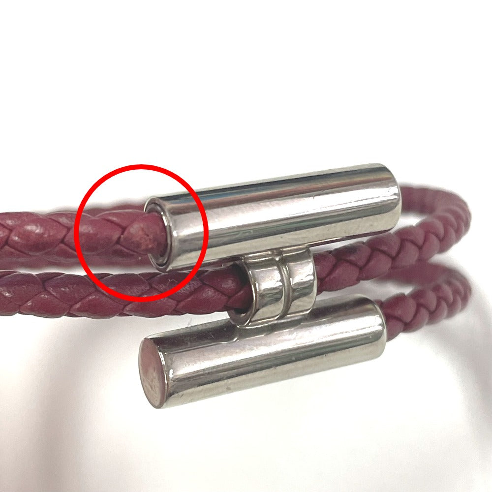 HERMES bracelet leather Red brown HMetal Braid Truni Tresse unisex(Unisex) Used