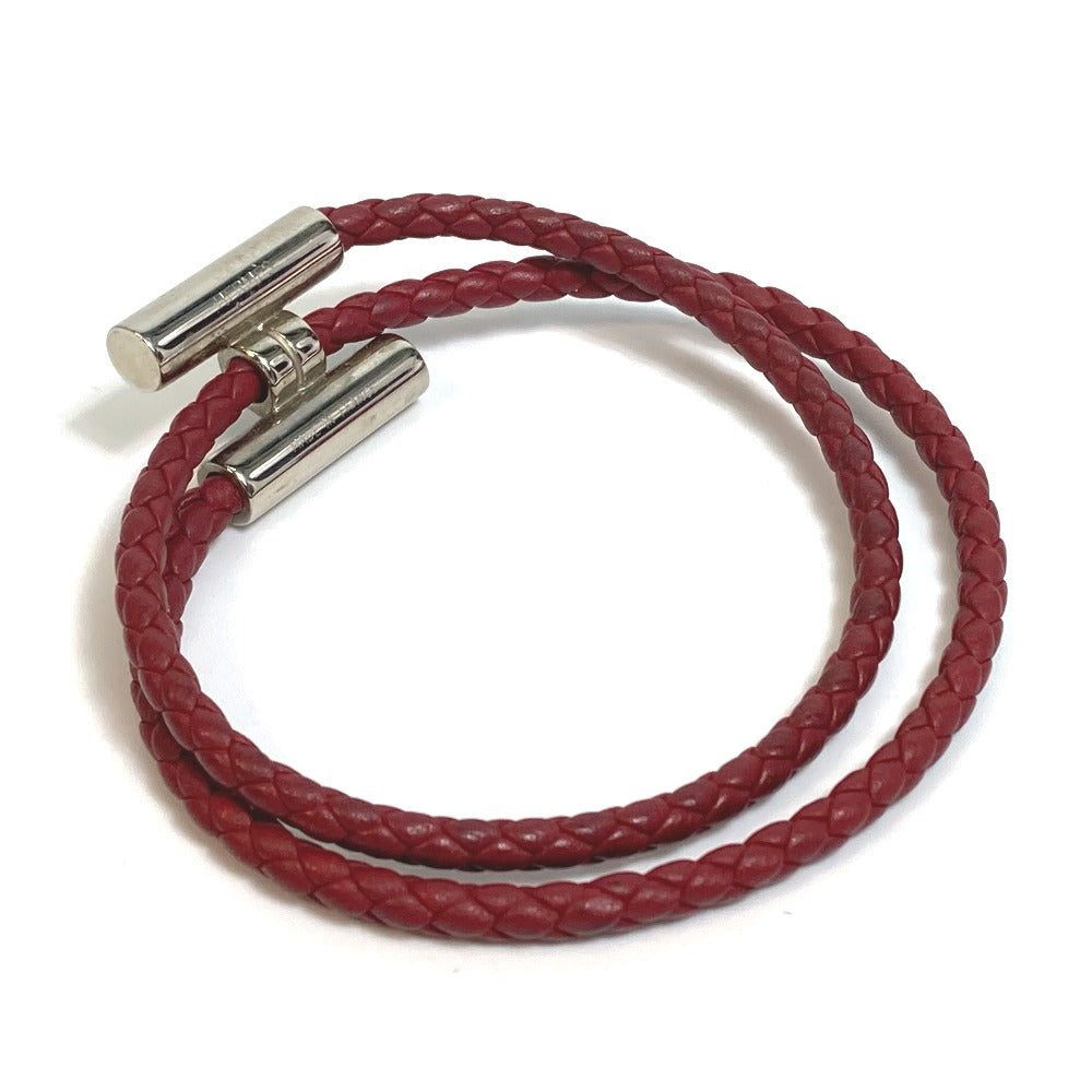HERMES bracelet leather Red brown HMetal Braid Truni Tresse unisex(Unisex) Used