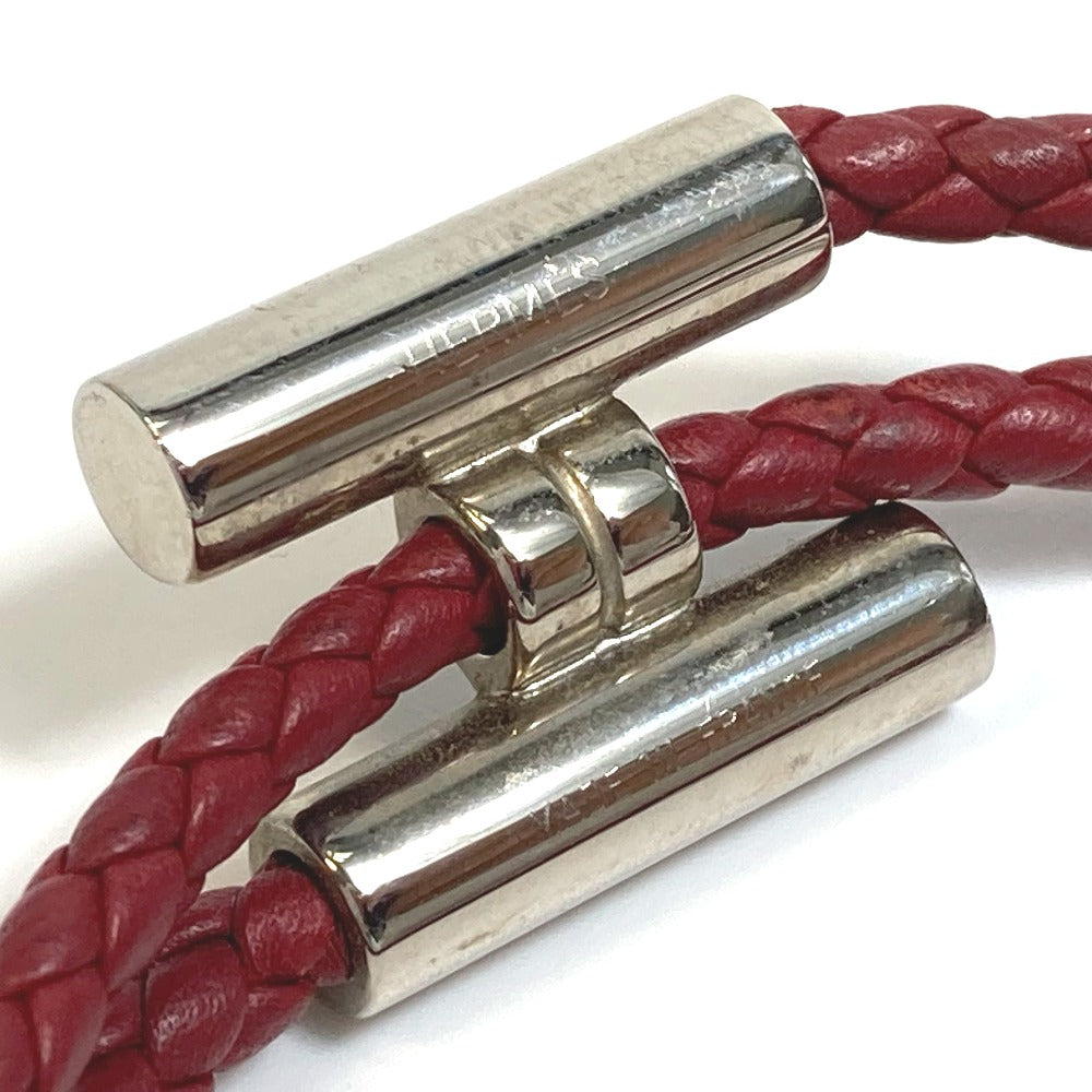 HERMES bracelet leather Red brown HMetal Braid Truni Tresse unisex(Unisex) Used