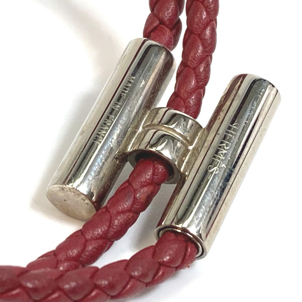 HERMES bracelet leather Red brown HMetal Braid Truni Tresse unisex(Unisex) Used