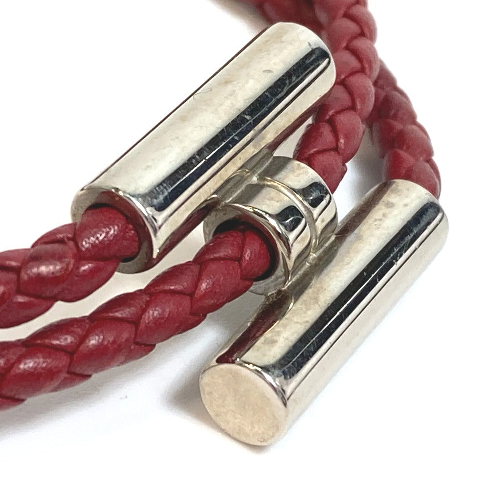 HERMES bracelet leather Red brown HMetal Braid Truni Tresse unisex(Unisex) Used
