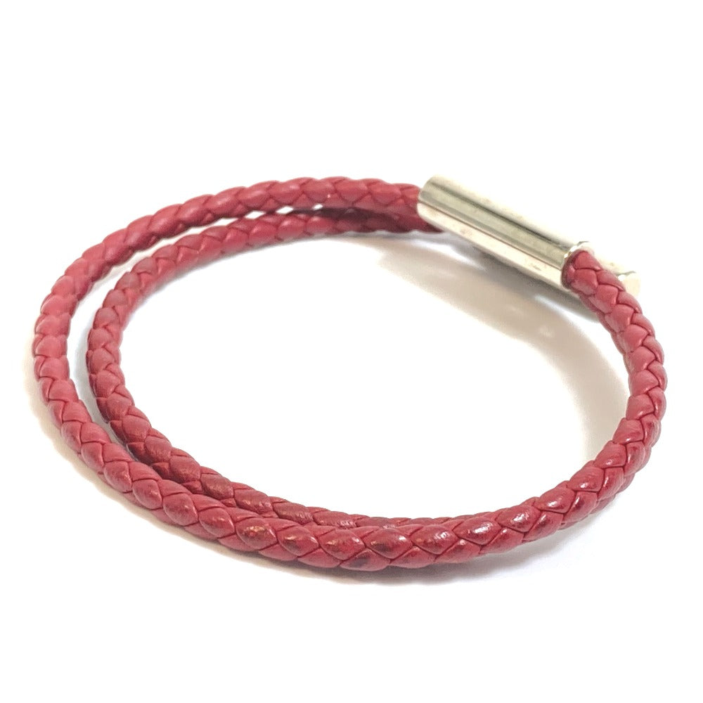 HERMES bracelet leather Red brown HMetal Braid Truni Tresse unisex(Unisex) Used