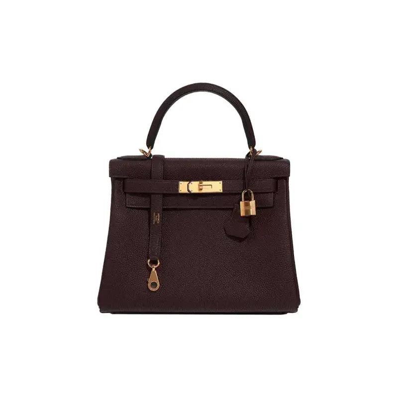 HERMES Kelly 25 Saddle Red Togo leather Bag Handbag (25,28) silver hardware