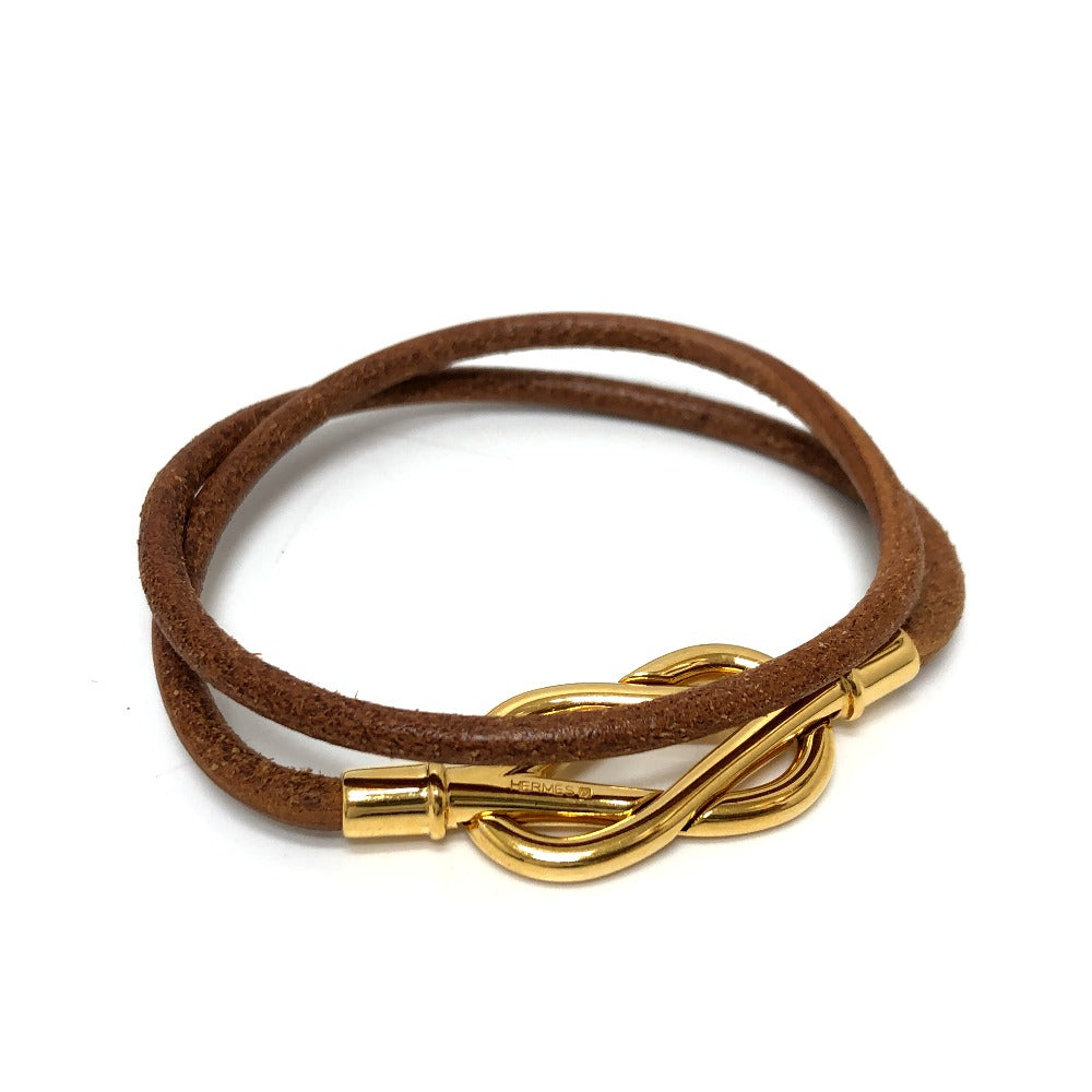 HERMES Necklace Metal, Leather Brown Atame Gold Plated Choker Women Used