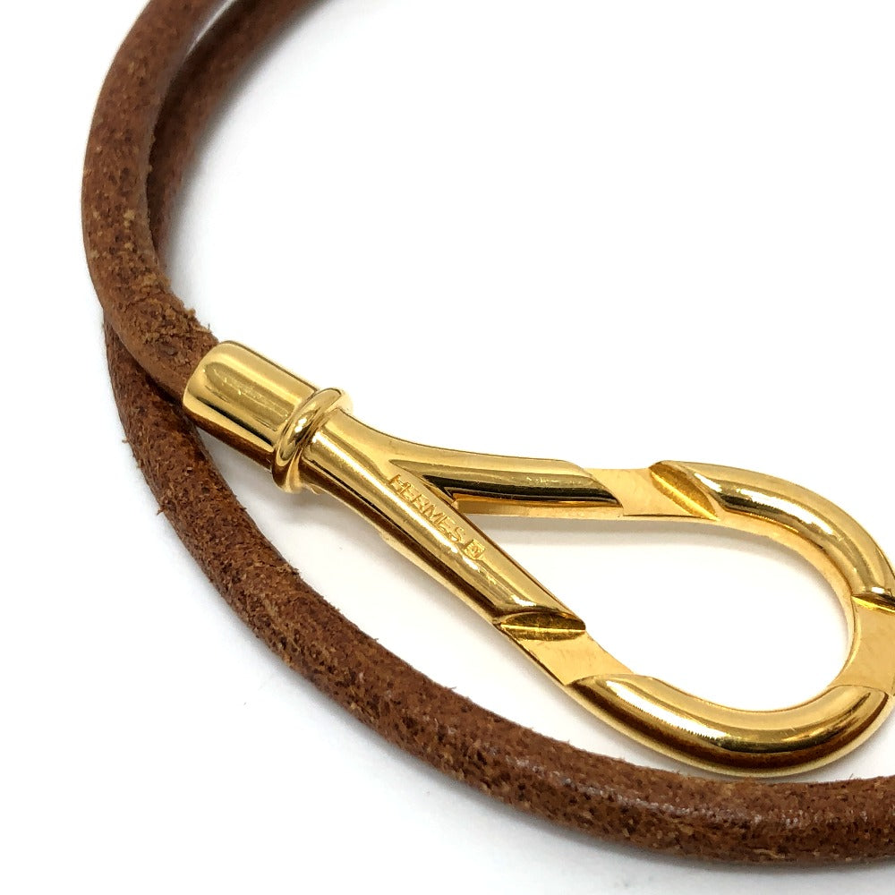 HERMES Necklace Metal, Leather Brown Atame Gold Plated Choker Women Used