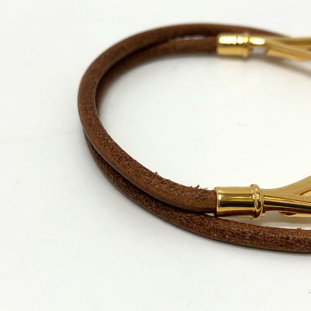 HERMES Necklace Metal, Leather Brown Atame Gold Plated Choker Women Used