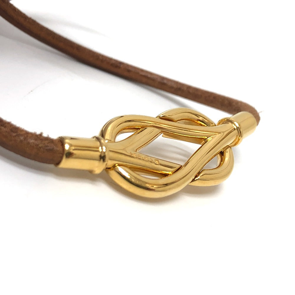 HERMES Necklace Metal, Leather Brown Atame Gold Plated Choker Women Used