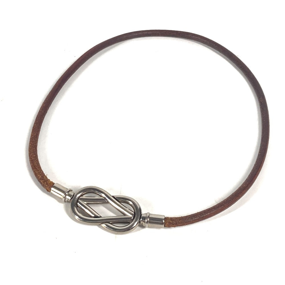 HERMES choker leather Brown Necklace Head mens Used