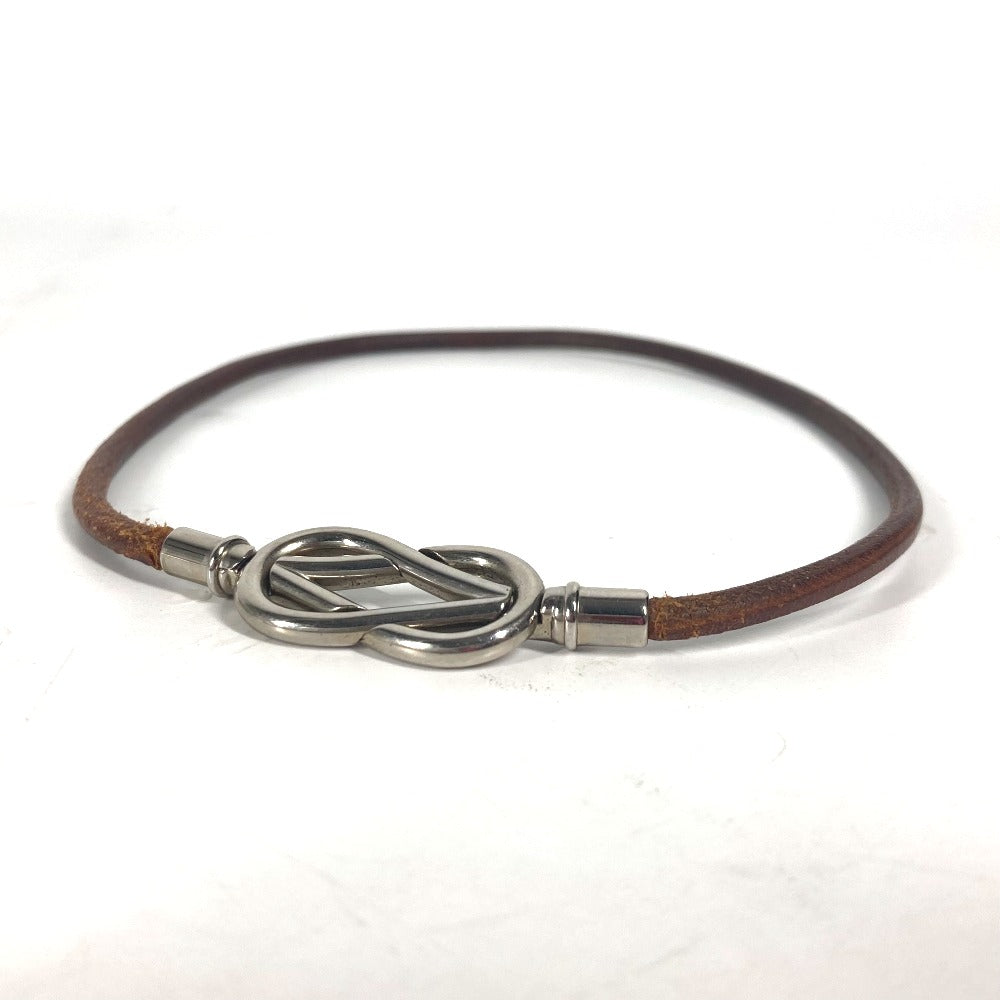 HERMES choker leather Brown Necklace Head mens Used