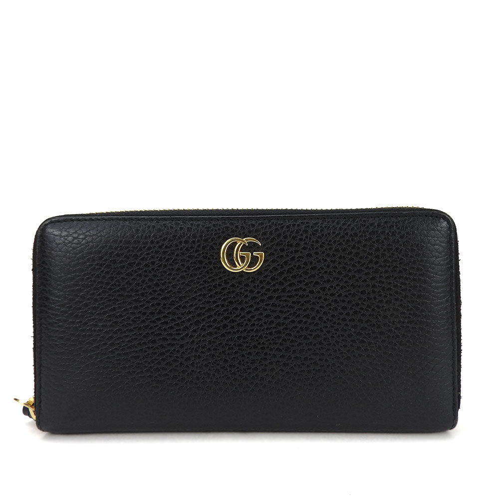 GUCCI Long Wallet Purse 456117 leather black GG Marmont Women Used