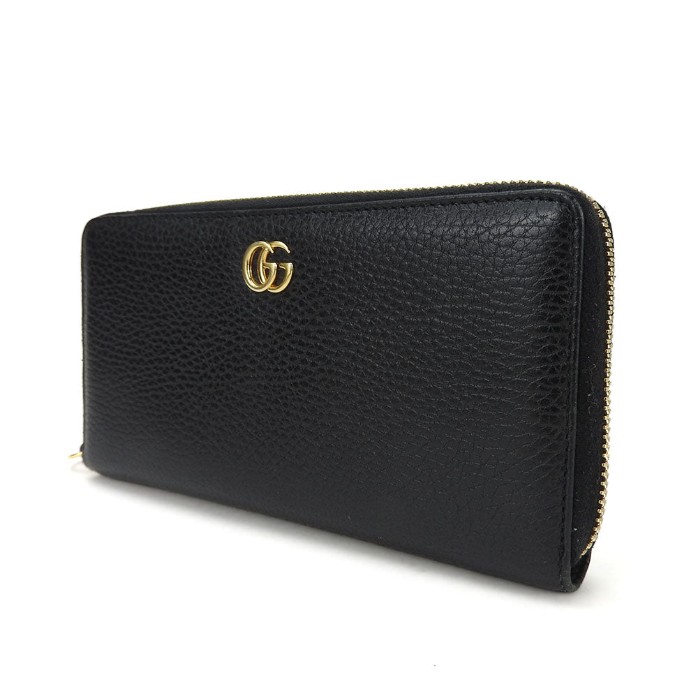 GUCCI Long Wallet Purse 456117 leather black GG Marmont Women Used