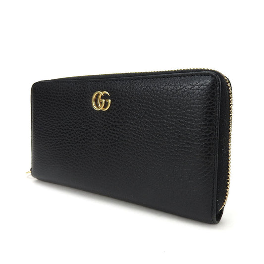 GUCCI Long Wallet Purse 456117 leather black GG Marmont Women Used