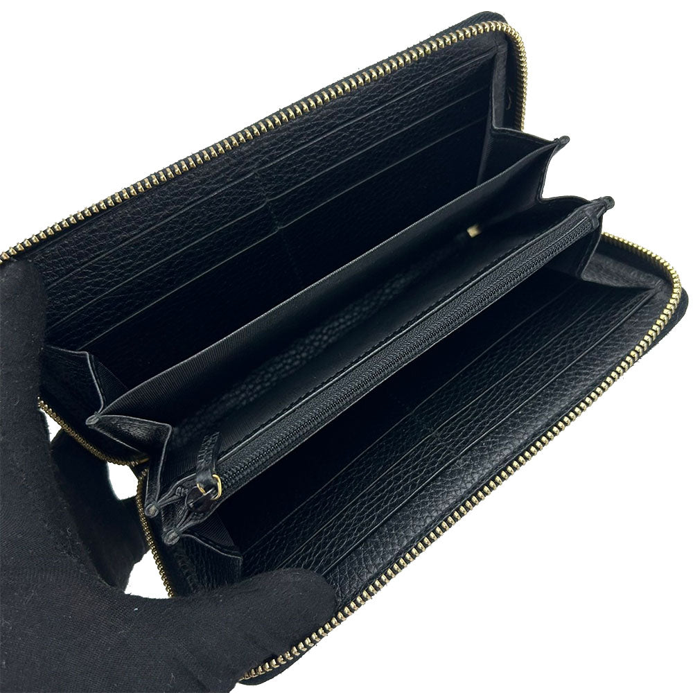 GUCCI Long Wallet Purse 456117 leather black GG Marmont Women Used