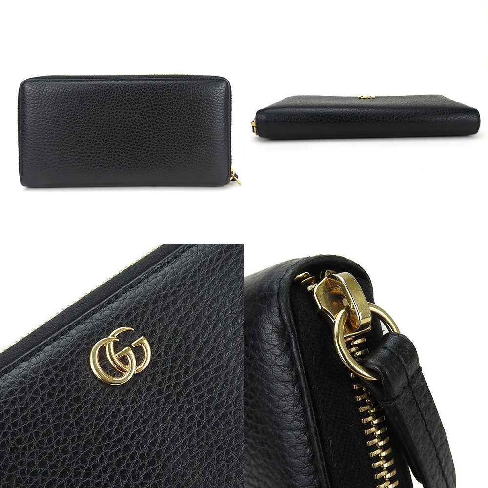 GUCCI Long Wallet Purse 456117 leather black GG Marmont Women Used