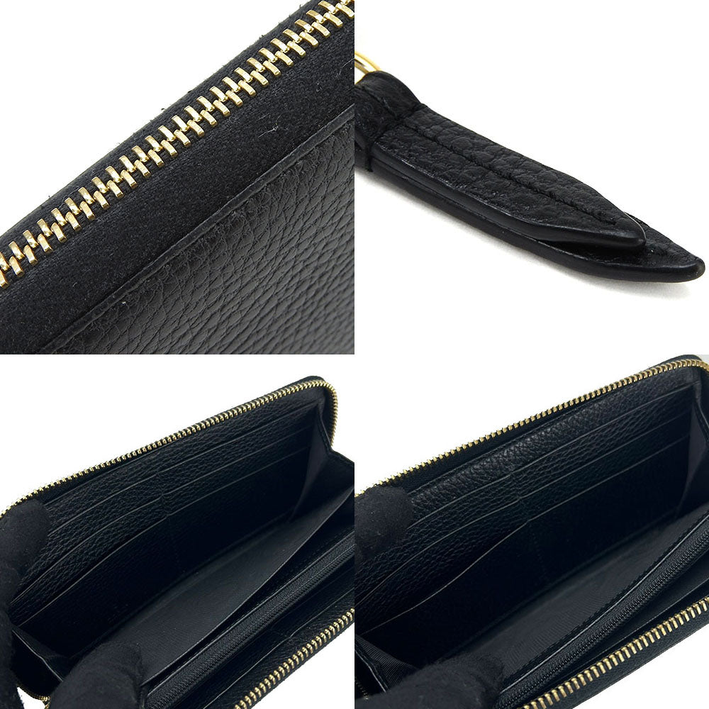 GUCCI Long Wallet Purse 456117 leather black GG Marmont Women Used