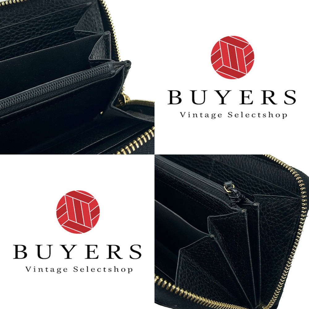 GUCCI Long Wallet Purse 456117 leather black GG Marmont Women Used