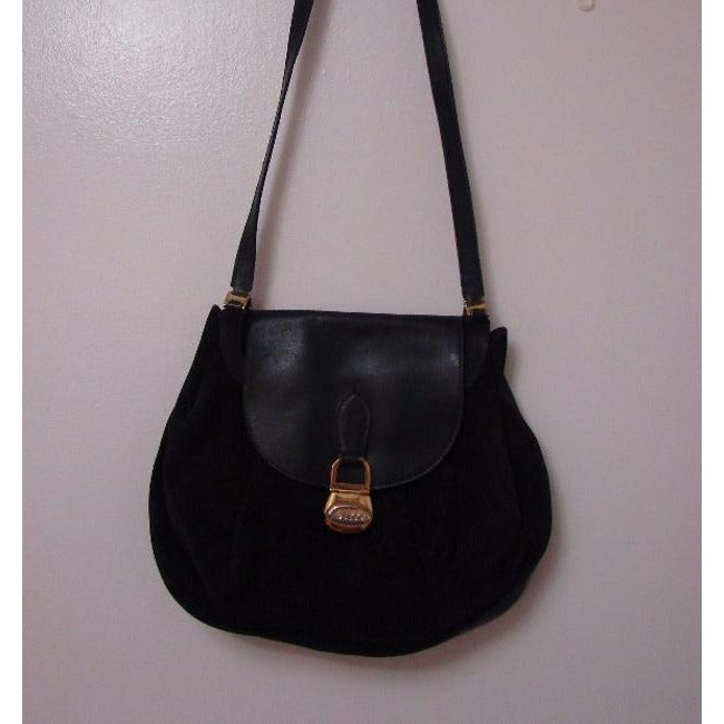 Gucci Vintage Pursesdesigner Purses Black Suede And Leather Shoulder Bag