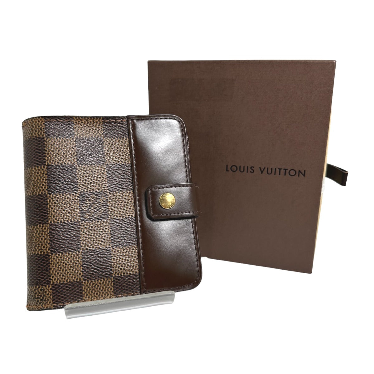 LOUIS VUITTON Bifold Wallet N61668 Damier canvas Brown Wallet with pocket zipper for cards Damier Compact zip unisex(Unisex) Used