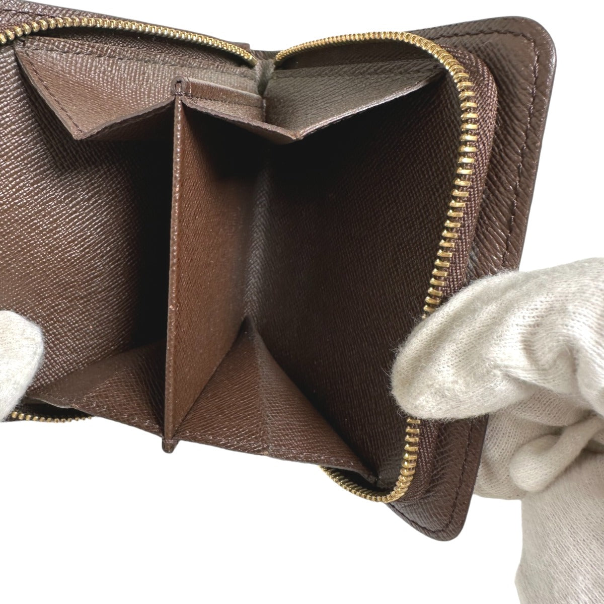LOUIS VUITTON Bifold Wallet N61668 Damier canvas Brown Wallet with pocket zipper for cards Damier Compact zip unisex(Unisex) Used