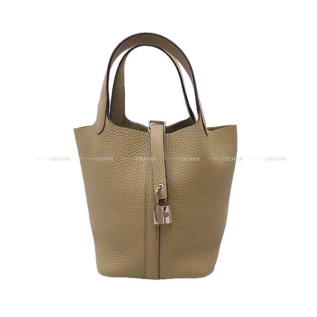 HERMES Handbag Picotin Lock 18 PM Beige Marfa Taurillon Clemence Silver HW StamP