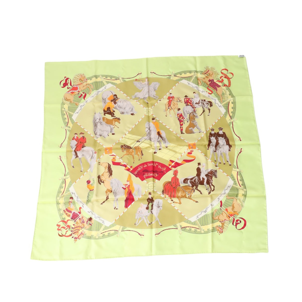 HERMES scarf silk Yellowish green Stall Chantilly Castle Horse Museum Carre90 Women Used
