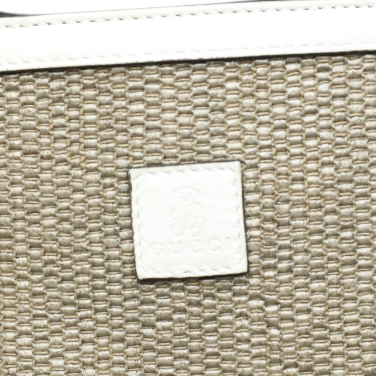 GUCCI Handbag 311175 canvas Beige x white Handbag Straw leather Bamboo Shopper Women Used