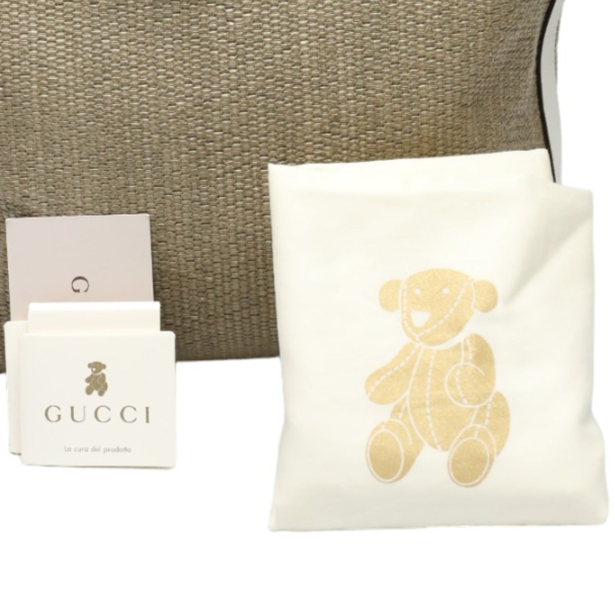 GUCCI Handbag 311175 canvas Beige x white Handbag Straw leather Bamboo Shopper Women Used