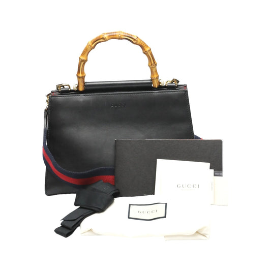 GUCCI Handbag 459076 leather black Bamboo leather 2 way bag Women Used