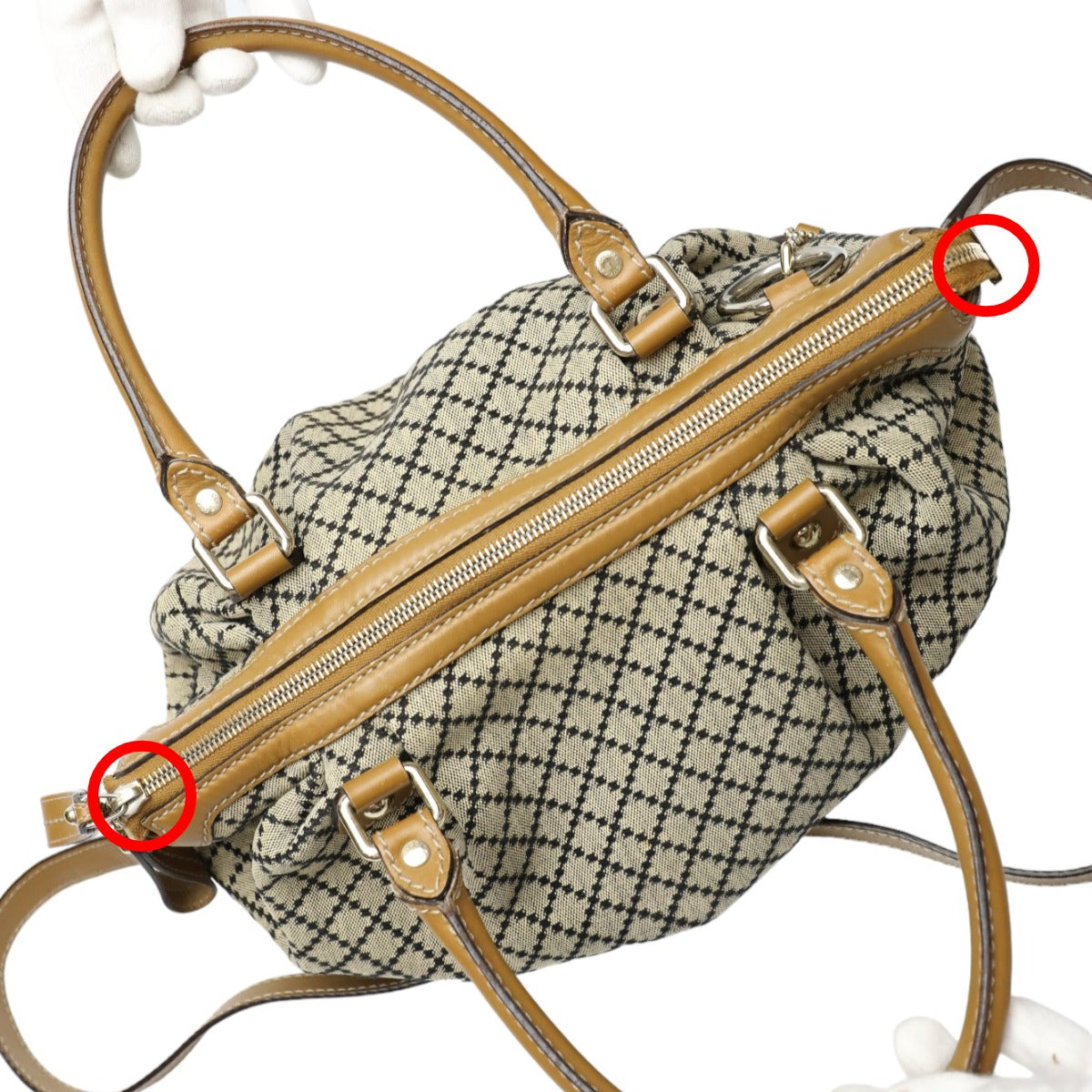 GUCCI Tote Bag 247902 canvas Beige x brown 2WAYShoulder Bag Diamante Women Used