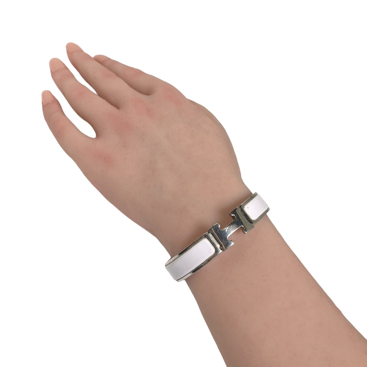 HERMES Bangle Metal, Gold Plated White x silver bracelet Click Clack Stainless Steel Women Used