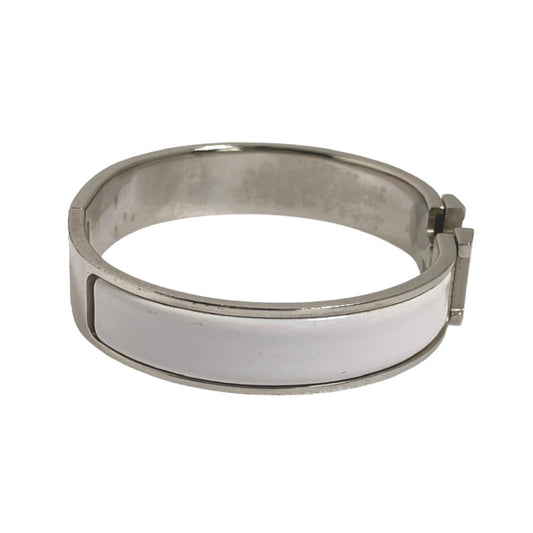 HERMES Bangle Metal, Gold Plated White x silver bracelet Click Clack Stainless Steel Women Used