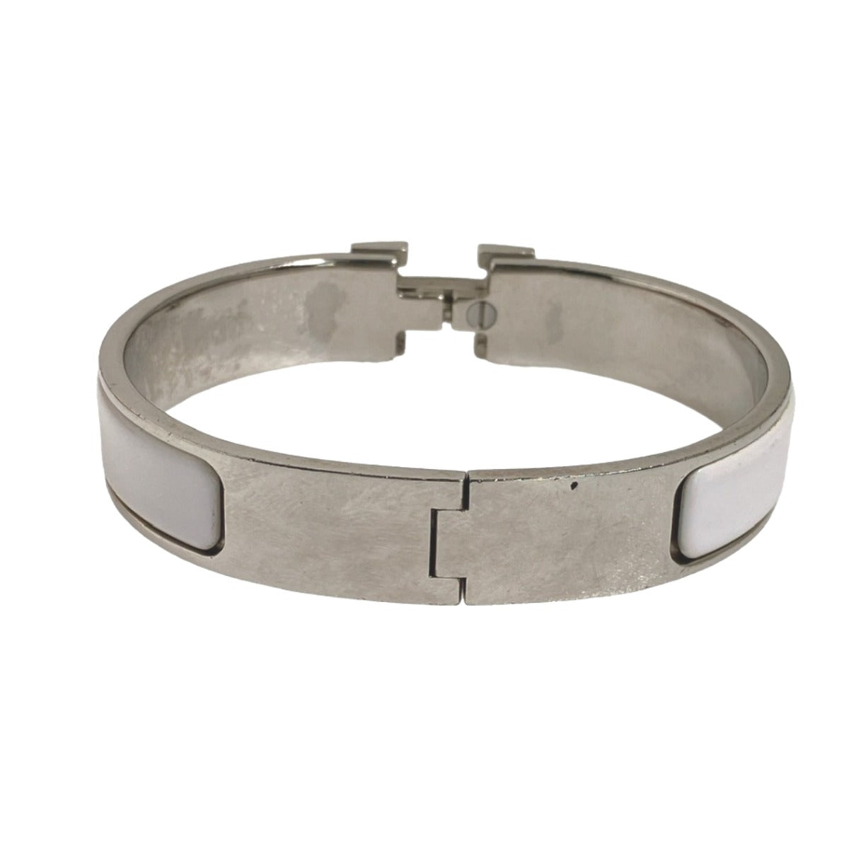 HERMES Bangle Metal, Gold Plated White x silver bracelet Click Clack Stainless Steel Women Used