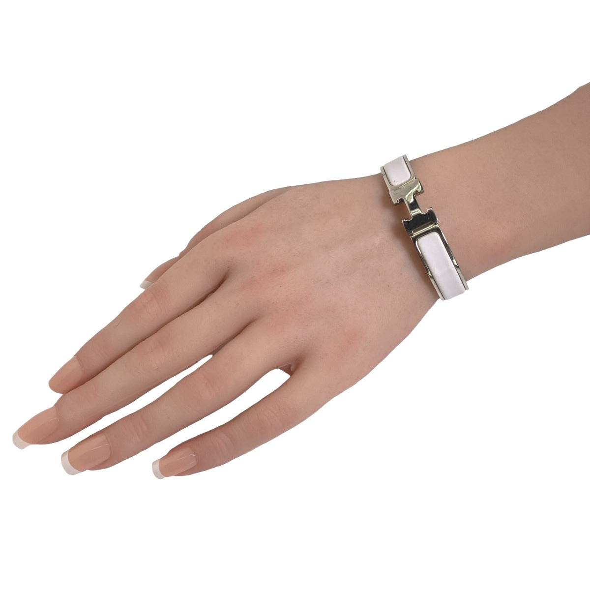 HERMES Bangle Metal, Gold Plated White x silver bracelet Click Clack Stainless Steel Women Used