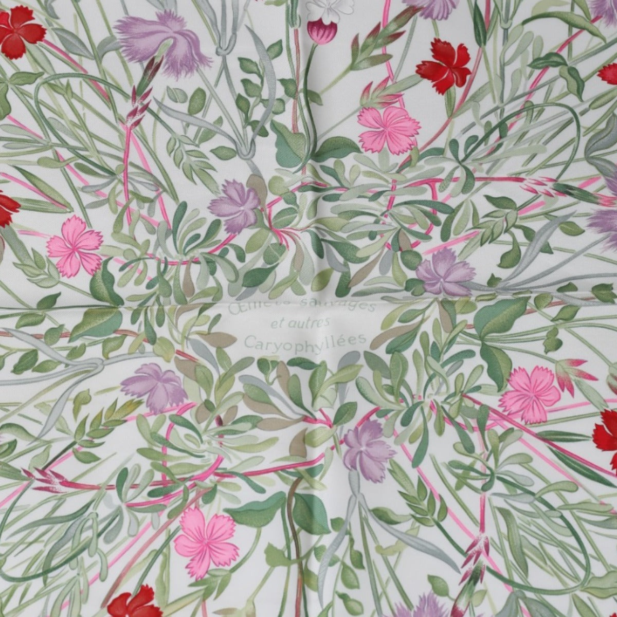 HERMES scarf silk green scarf flour wild carnations and dianthus Women Used