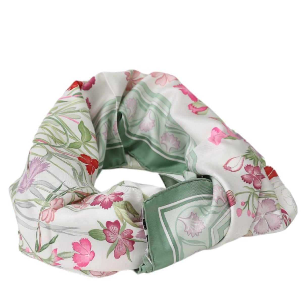 HERMES scarf silk green scarf flour wild carnations and dianthus Women Used