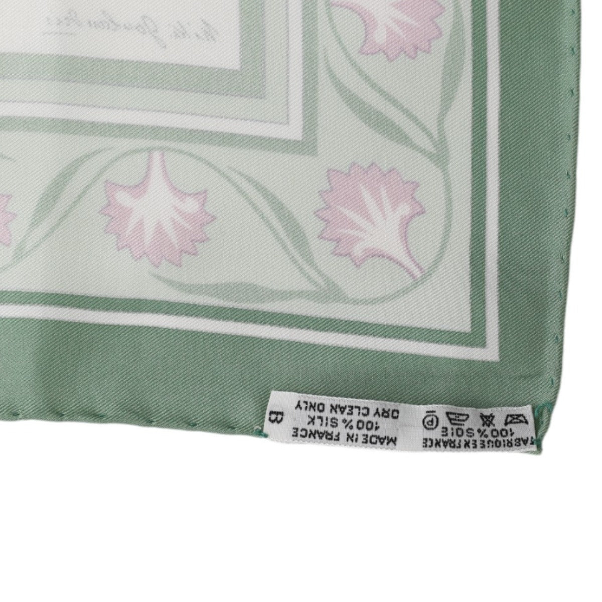 HERMES scarf silk green scarf flour wild carnations and dianthus Women Used