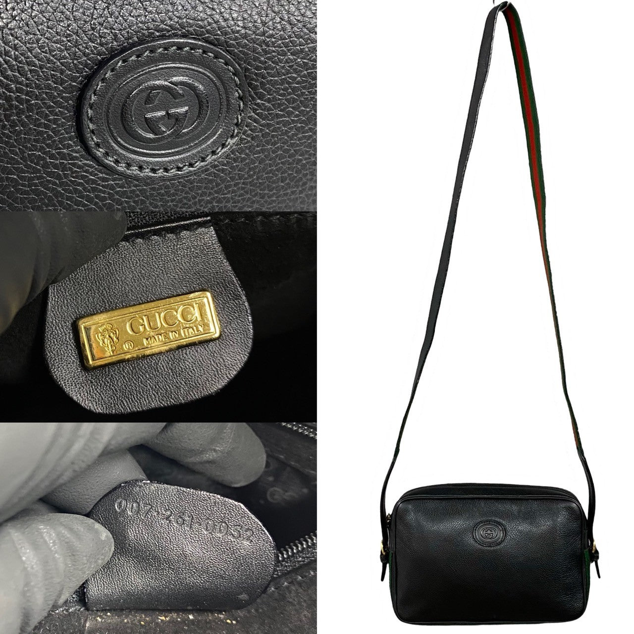 GUCCI Shoulder Bag leather black Sherry line